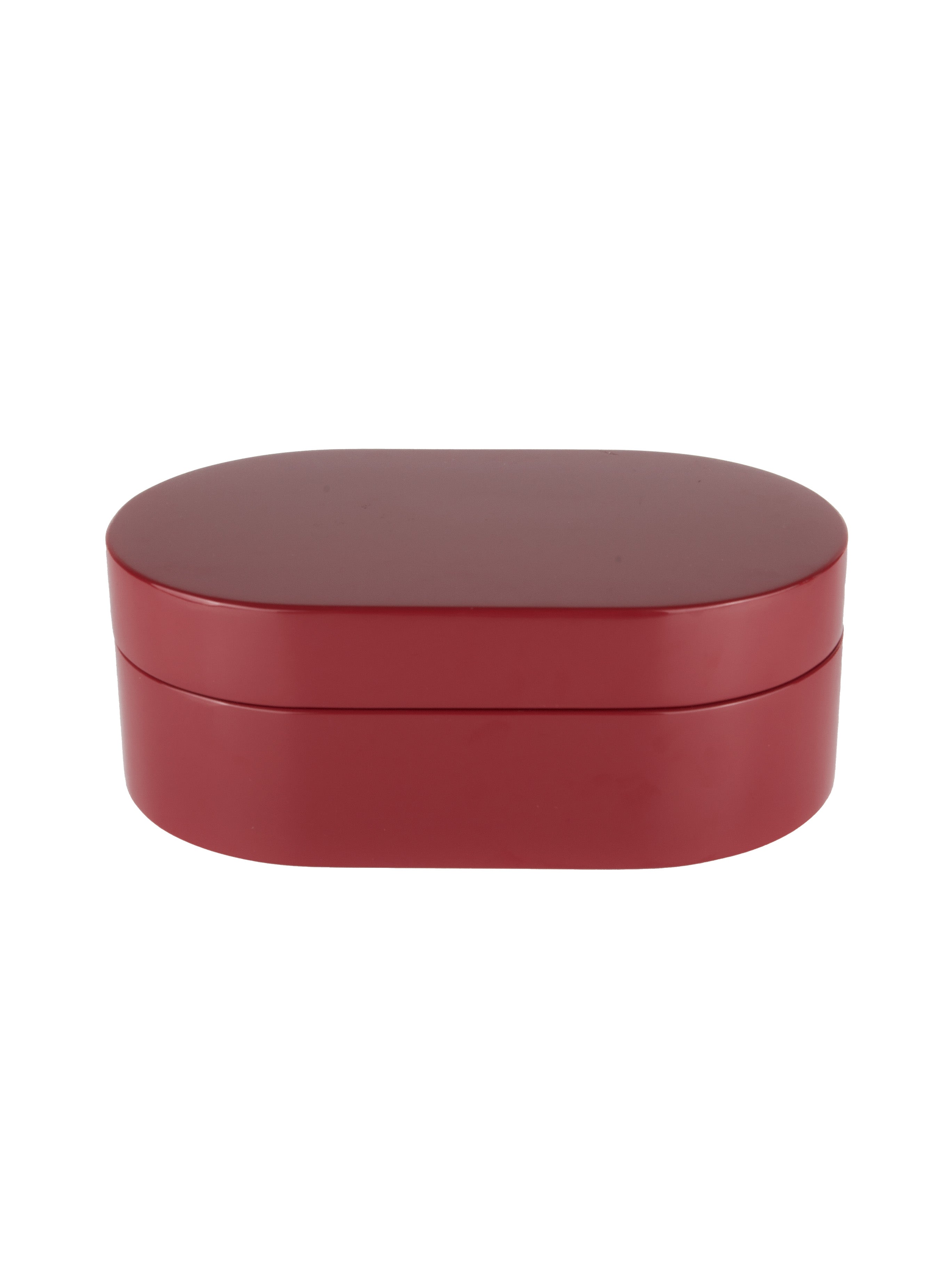 Rött smyckeskrin från misou som är stängt