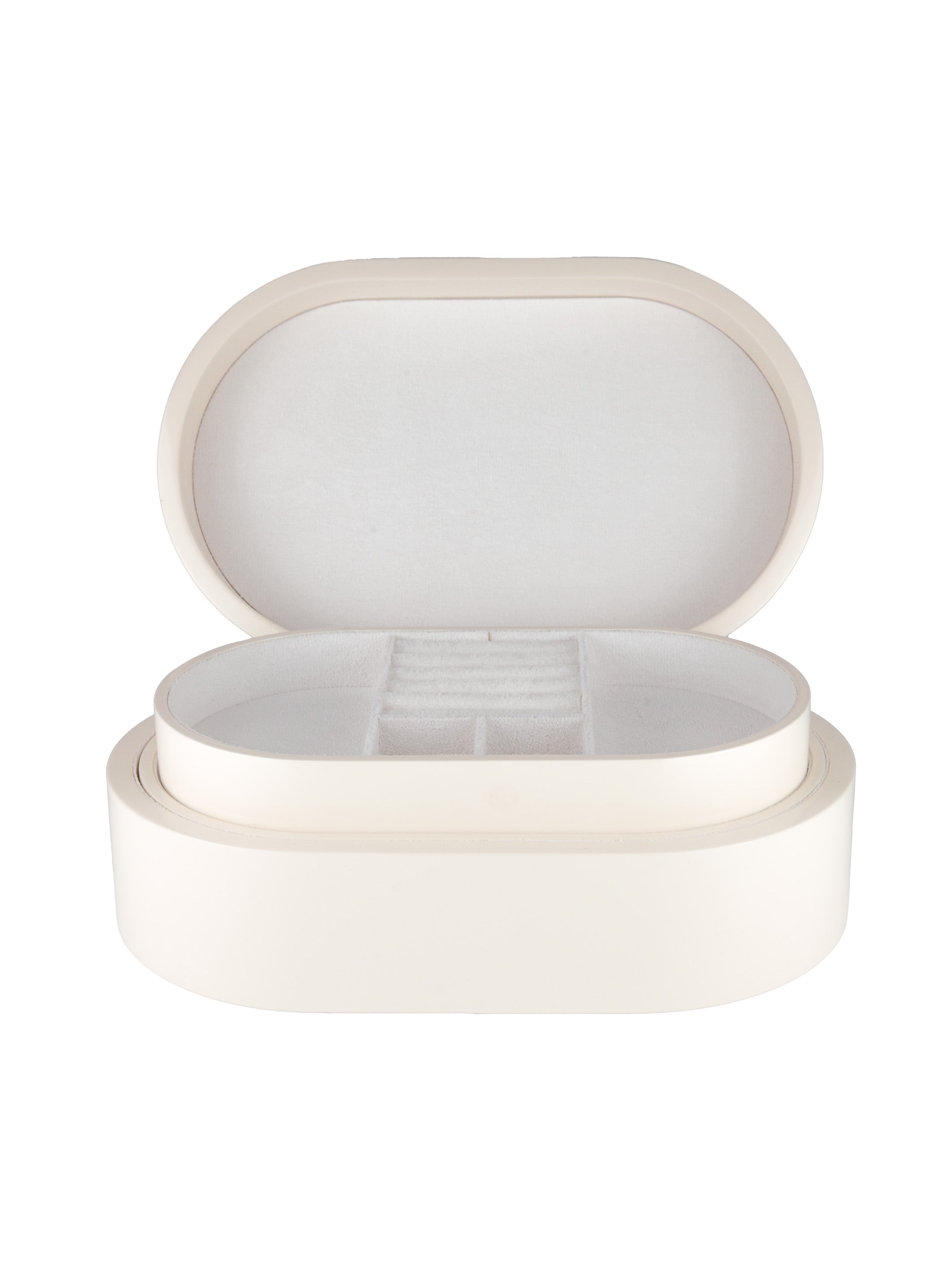 Vitt smyckeskrin från misou som är öppet